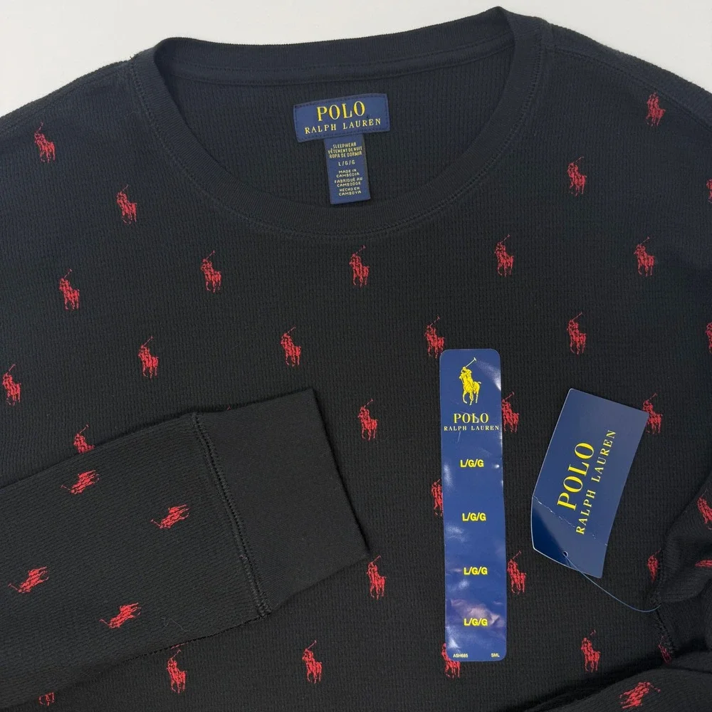 Polo Ralph Lauren Men's Black Thermal Long Sleeve Sleepwear Shirt Large NEW